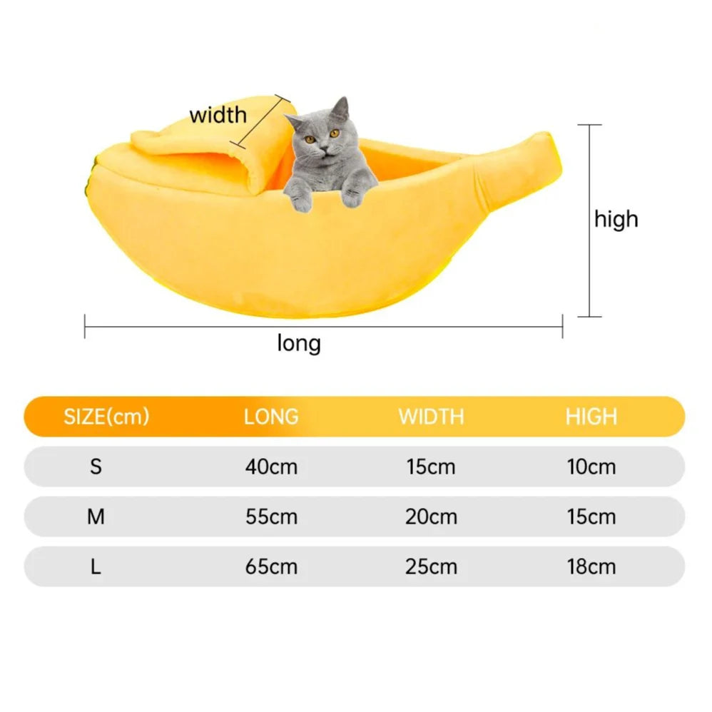 «Χαριτωμένο κρεβατάκι-μπανάνα για γάτες και μικρόσωμα κατοικίδια – αστείο και πρωτότυπο design, ζεστό και άνετο. Κατάλληλο ως φωλίτσα ή στρωματάκι για ύπνο.